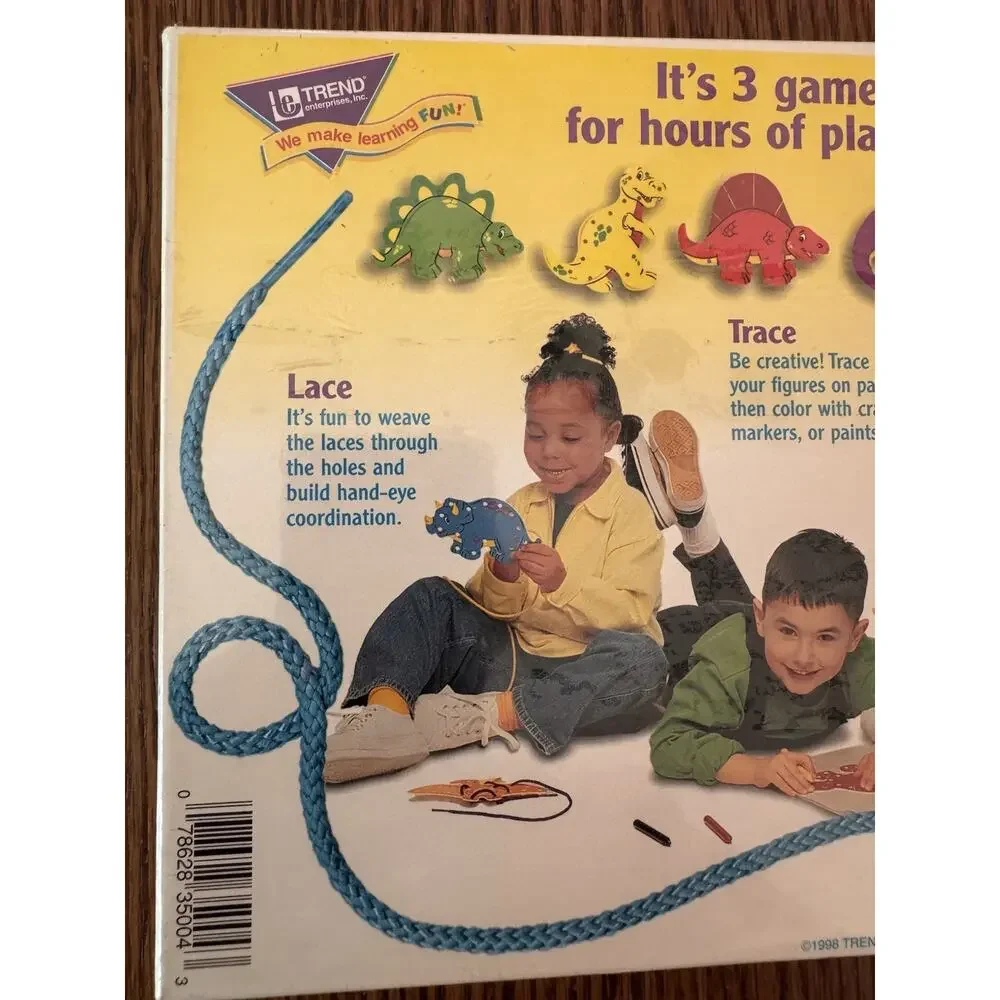Prehistoric Pals Lace Trace n Play Dinosaurs 6 Lacing Cards Sewing 1998 NEW Toys